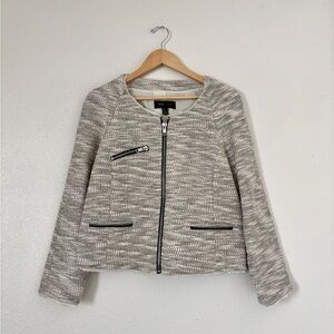 Mango Casual Tweed Style Cotton Blend Zip Up Jacket Sz XL (Runs Small!)